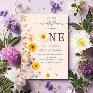 Cute Wildflower 1st Birthday Invitation