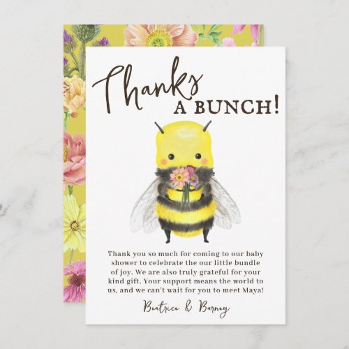 Cute Wildflower and Bee Baby Shower Thank You Card