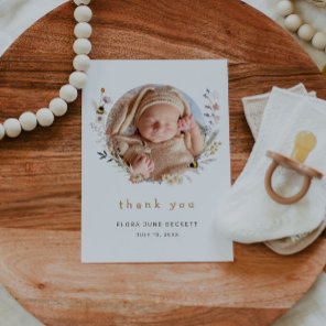 Cute Wildflower and Bees Photo Baby Shower  Thank You Card