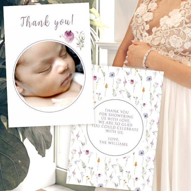 Cute wildflower baby shower photo thank you cards (Creator Uploaded)