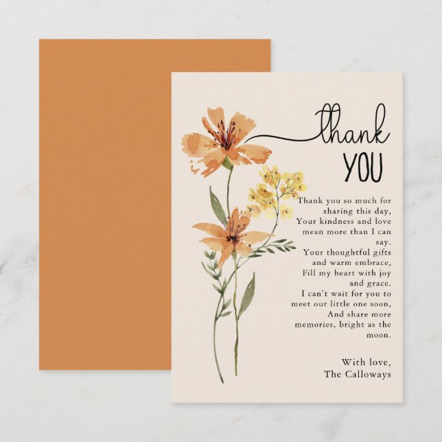 Cute Wildflower Baby Shower  Thank You Card (Front/Back)