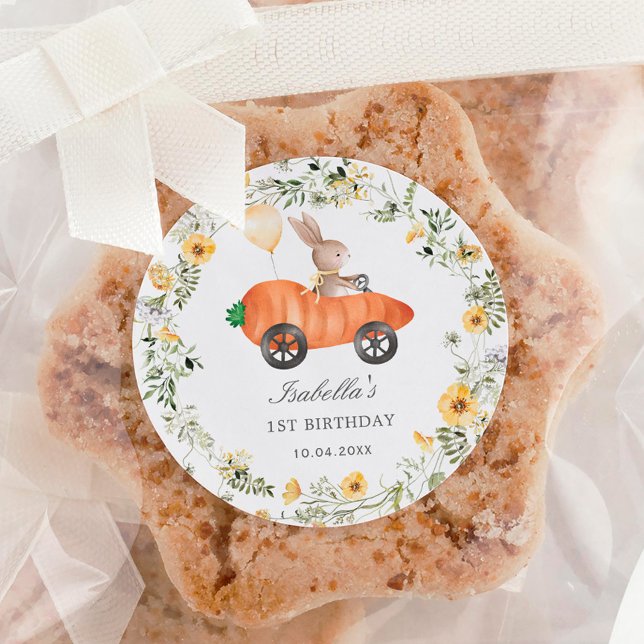 Cute Wildflower Bunny Rabbit Easter Birthday Classic Round Sticker (Creator Uploaded)