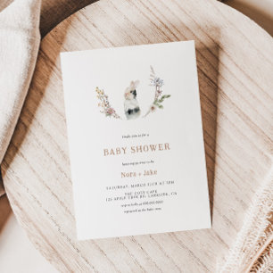 Cute Wildflower Bunny Tan Baby Shower Invitation
