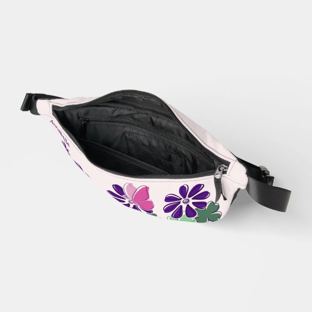 Cute Wildflower Butterfly Doodle Name Fanny Pack (Open)