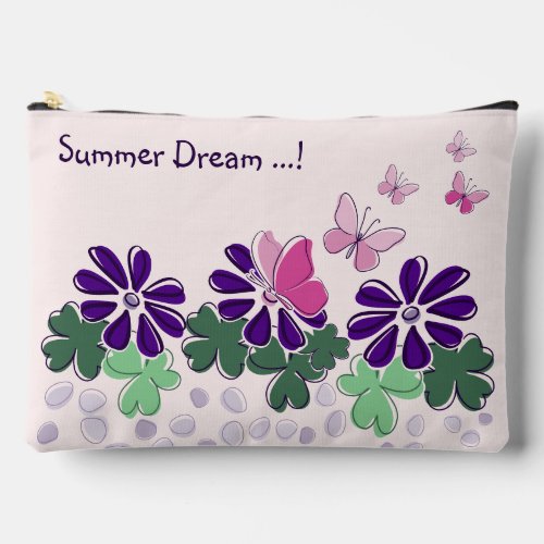 Cute Wildflower Butterfly Flutter Doodle Name Accessory Pouch