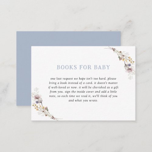Cute Wildflower Dusty Blue Books For Baby Enclosure Card