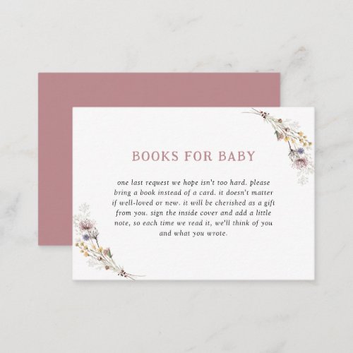 Cute Wildflower Dusty Rose Books For Baby Enclosure Card