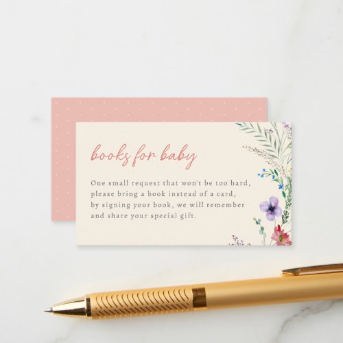 Cute Wildflower Floral Baby Shower Books For Baby Enclosure Card