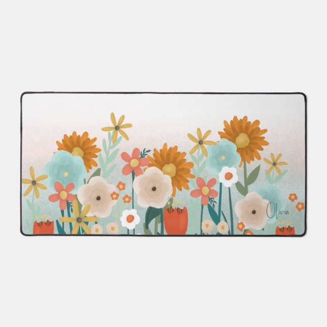 Cute Wildflower Floral Customizable  Desk Mat (Front)
