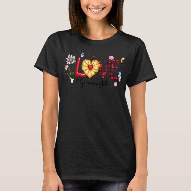 Cute Wildflower Heart Love Grammy Life Happy Birth T-Shirt (Front)