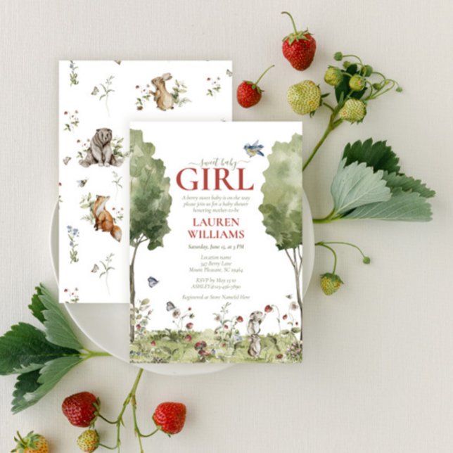 Cute Wildflower Strawberry Sweet Baby Girl Shower Invitation (Creator Uploaded)