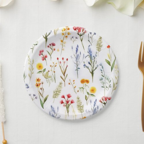 Cute Wildflower Watercolor Botanical Paper Plates