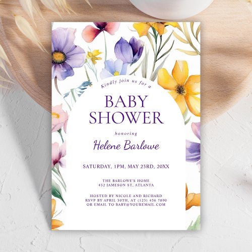 Cute Wildflower Watercolor Floral Baby Shower Invitation