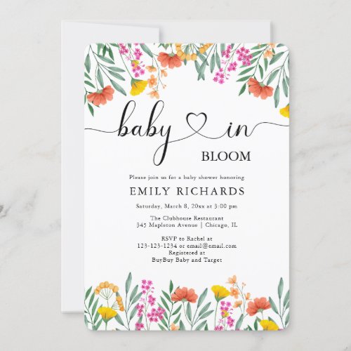 Cute Wildflowers Baby in Bloom baby shower Invitation