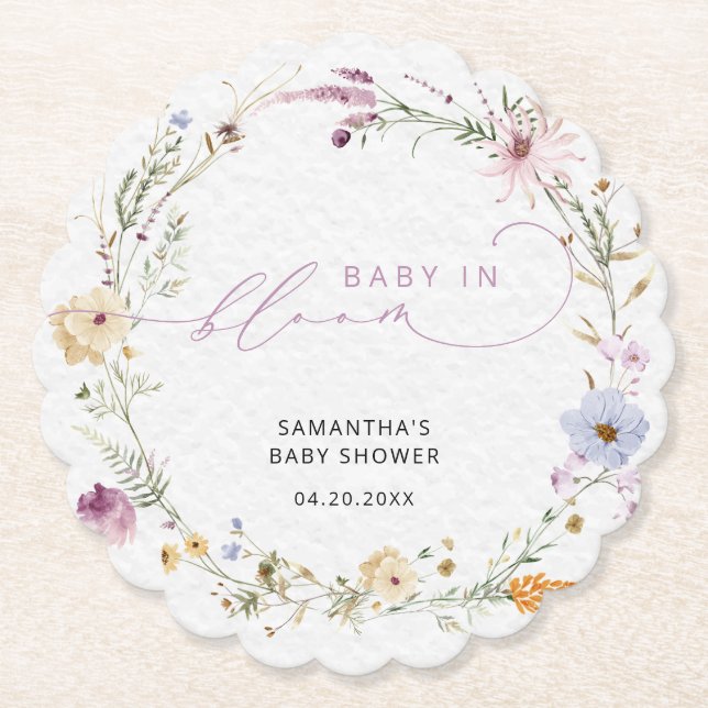 Cute Wildflowers Baby in Bloom Paper Coaster (Front)