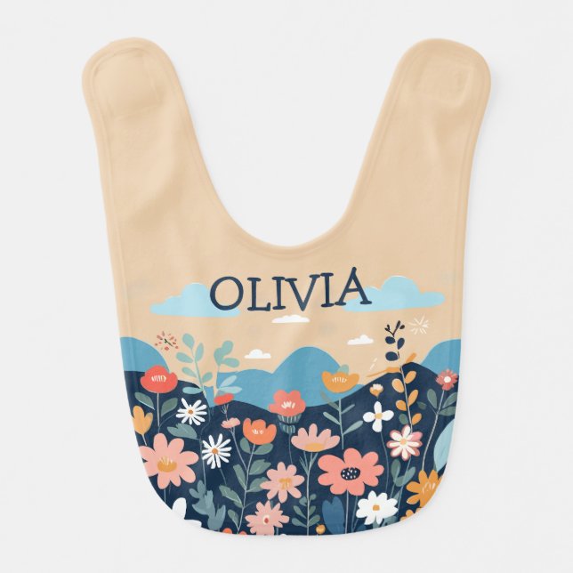 Cute Wildflowers Botanical Personalized  Baby Bib (Front)