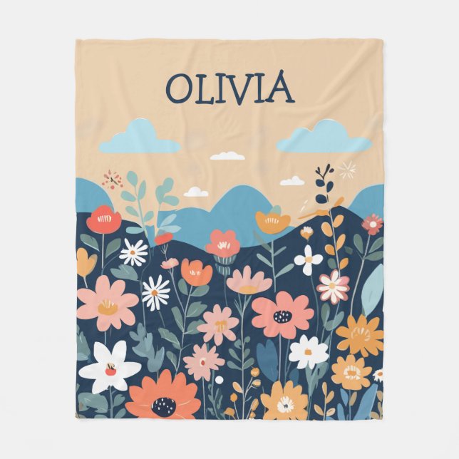 Cute Wildflowers Botanical Personalized  Fleece Blanket (Front)
