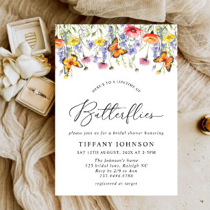 Cute Wildflowers Butterflies Floral Bridal Shower Invitation
