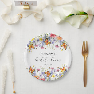 Cute Wildflowers Butterflies Floral Bridal Shower Paper Plates