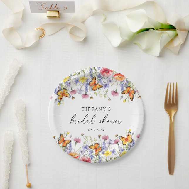 Cute Wildflowers Butterflies Floral Bridal Shower  Paper Plates (Wedding)