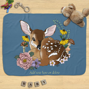 Cute Wildflowers Fawn Blue Baby Deer Woodland Blanket