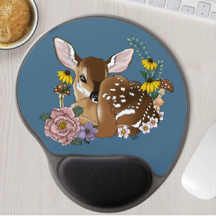 Cute Wildflowers Fawn Blue Baby Deer Woodland Gel Mouse Pad