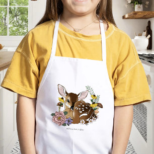 Cute Wildflowers Fawn Blue Baby Deer Woodland Kids' Apron