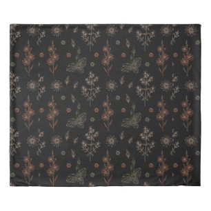 Cute Wildflowers Watercolor Black Botanical Duvet Cover