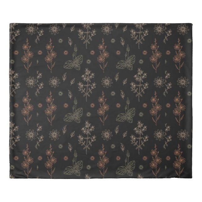 Cute Wildflowers Watercolor Black Botanical Duvet Cover (Front)
