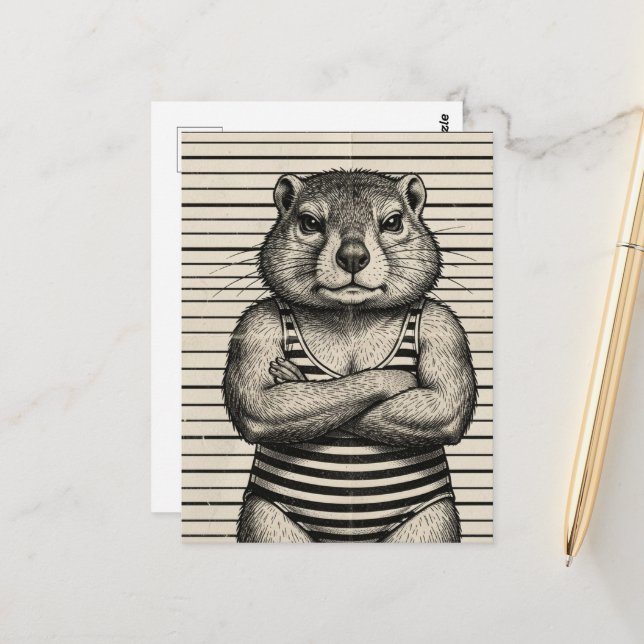 Cute Wildlife Criminals Groundhog Postcard (Front/Back In Situ)