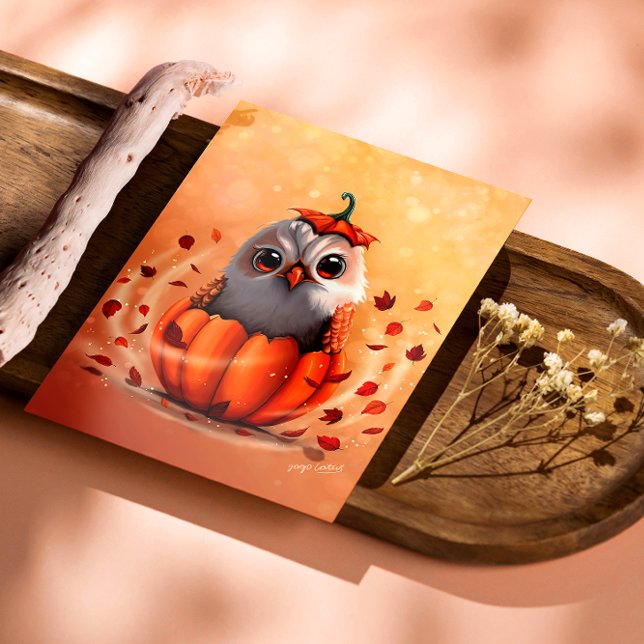 Cute Wildlife Of An Owl's : Autumn's forest Poster (Stylized preview of the poster A perfect enchanting touch for your cozy home decor.)