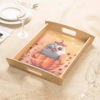 Cute Wildlife Of An Owl's : Autumn's forest  Serving Tray