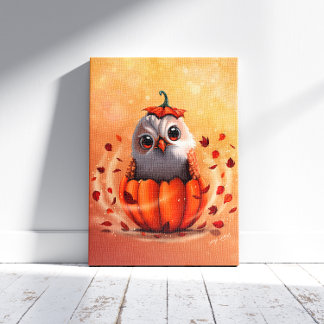 Cute Wildlife Of forest : Autumn's owl Faux Canvas Print