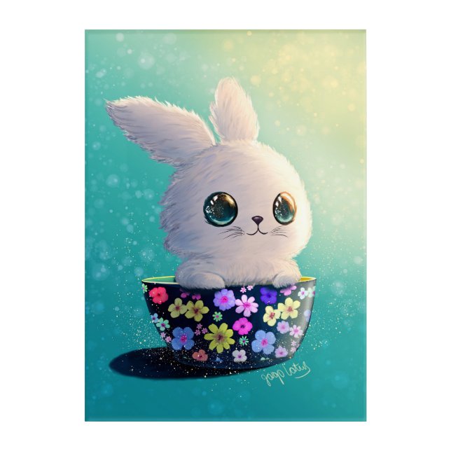 Cute Wildlife Of Spring : Bunny floral Bloom  Acrylic Print (Front)