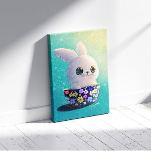 Cute Wildlife Of Spring : Bunny floral Bloom  Faux Canvas Print