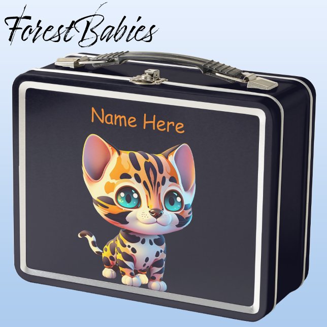 Cute Wildlife Tiger Jungle Safari Cartoon Graphic Metal Lunch Box (Tiger, Black ForestBabies Lunch Box)