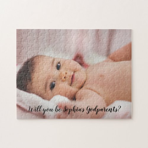 Cute Will You Be A Godparent Script Photo Jigsaw Puzzle