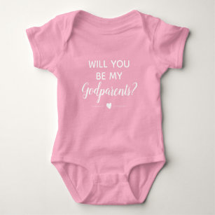 Cute Will You Be My Godparents White Pink Girl Baby Bodysuit