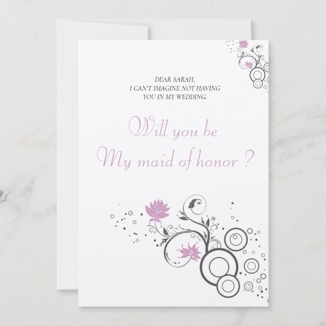 cute will you be my maid of honor invitation (Front)