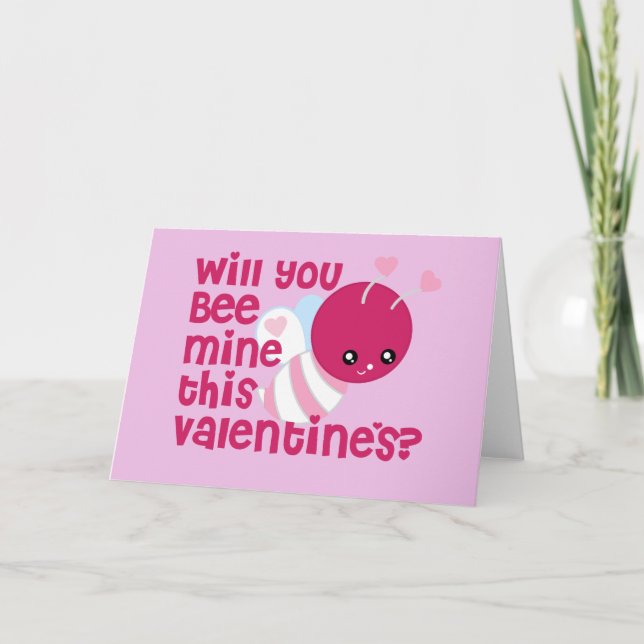 Cute Will You Bee My Valentine Holiday Card (Front)