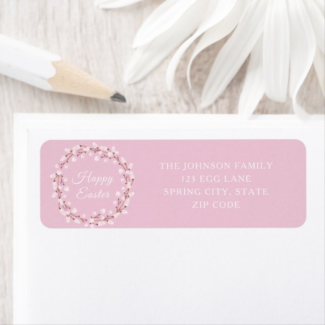 Cute Willow Happy Easter Pink Address Label (Insitu)