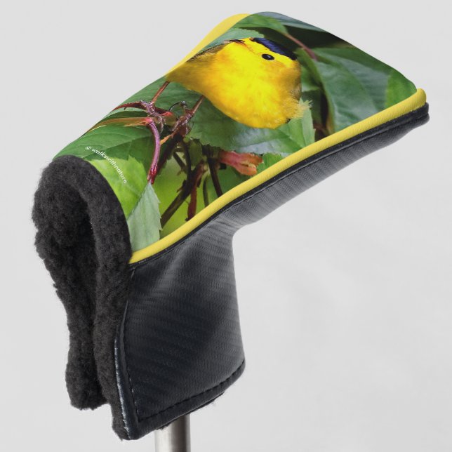 Cute Wilson's Warbler Songbird in the Cherry Tree Golf Head Cover (3/4 Front)