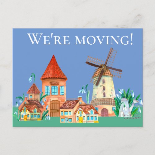 Cute Windmill Cottage Home Change of Address Announcement Postcard