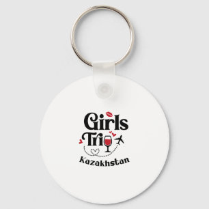 Cute Wine Girls Trip Kazakhstan Travel Vacation Keychain