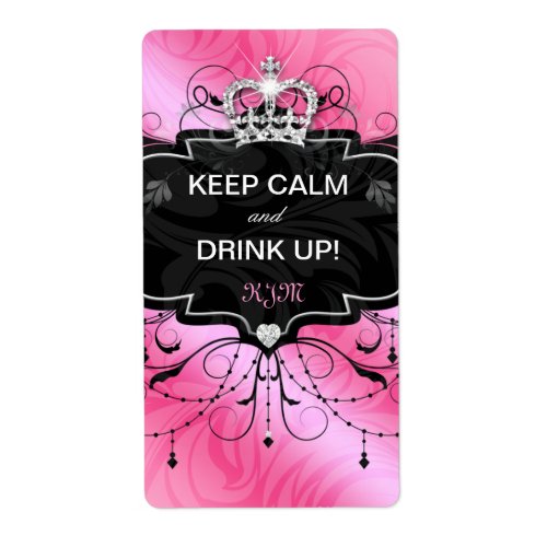 Cute Wine Label Crown Keep Calm Pink Black