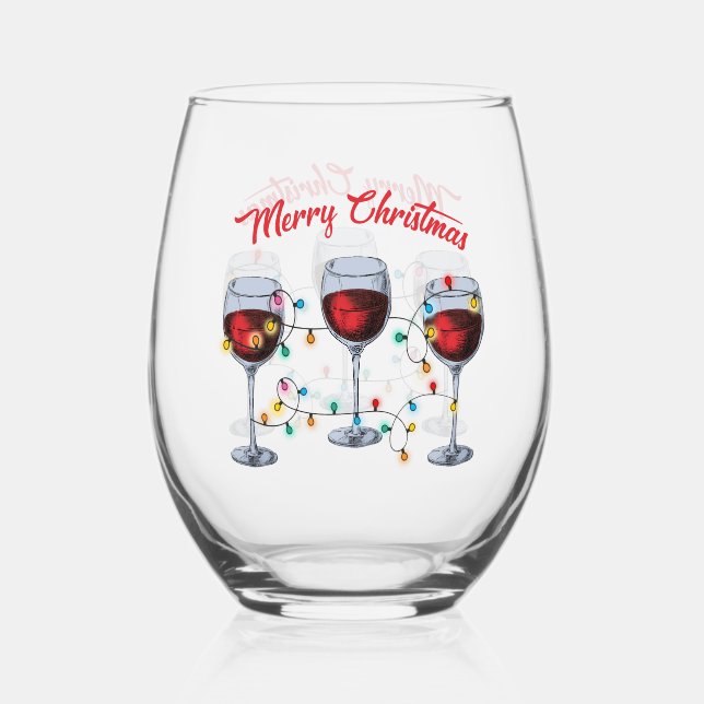 Cute Wine Lover/Merry Christmas Stemless Wine Glass (Front)