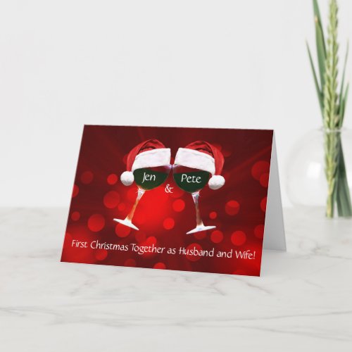 Cute Wine Themed First Christmas Married Couple Card