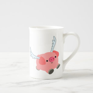 Cute Winged Cartoon Pig Bone China Mug