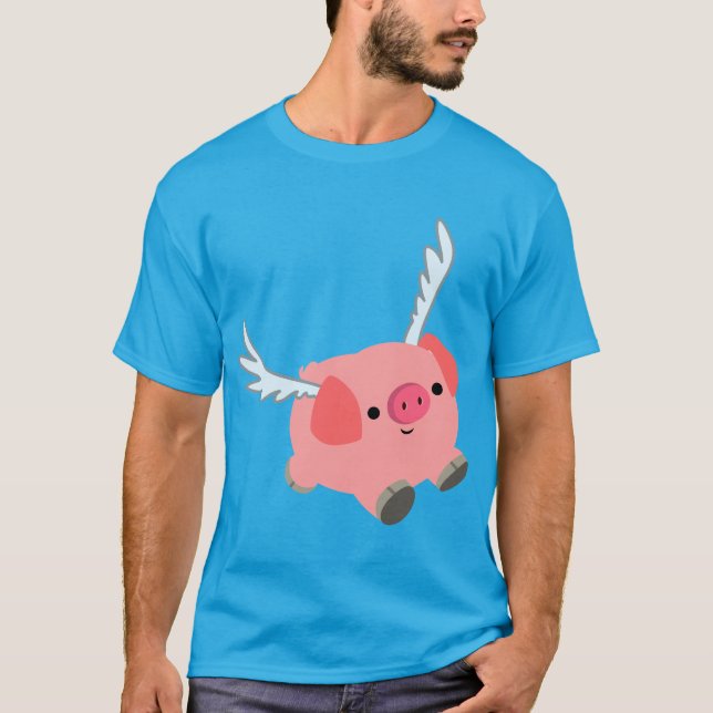 Cute Winged Cartoon Pig T-Shirt (Front)