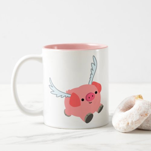 Cute Winged Cartoon Pig Two_Tone Coffee Mug